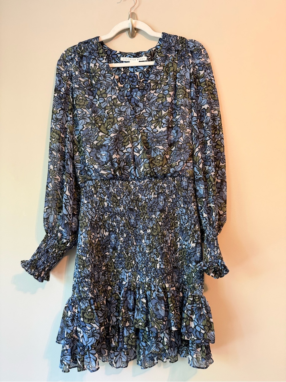 Veronica Beard “Saera” Blue Floral Smocked Mini Dress Sz 8